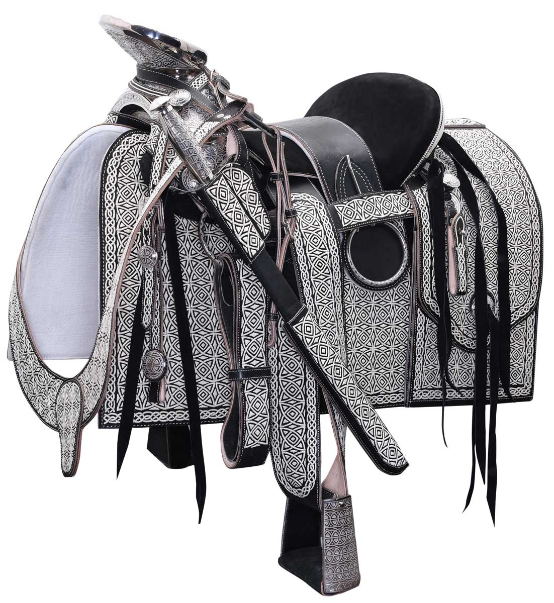 Silla de Montar Charra Piteada Fina Natural Mexicana Modelo WD-1049 - caballobronco.com