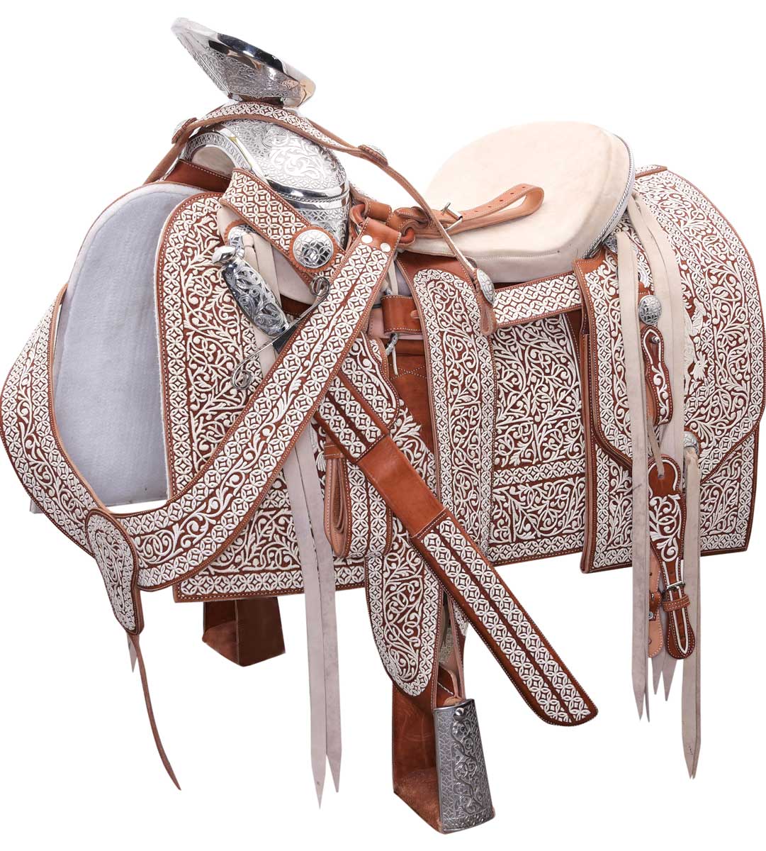 Silla de Montar Charra Piteada Fina Natural Mexicana Modelo WD-1053 - caballobronco.com