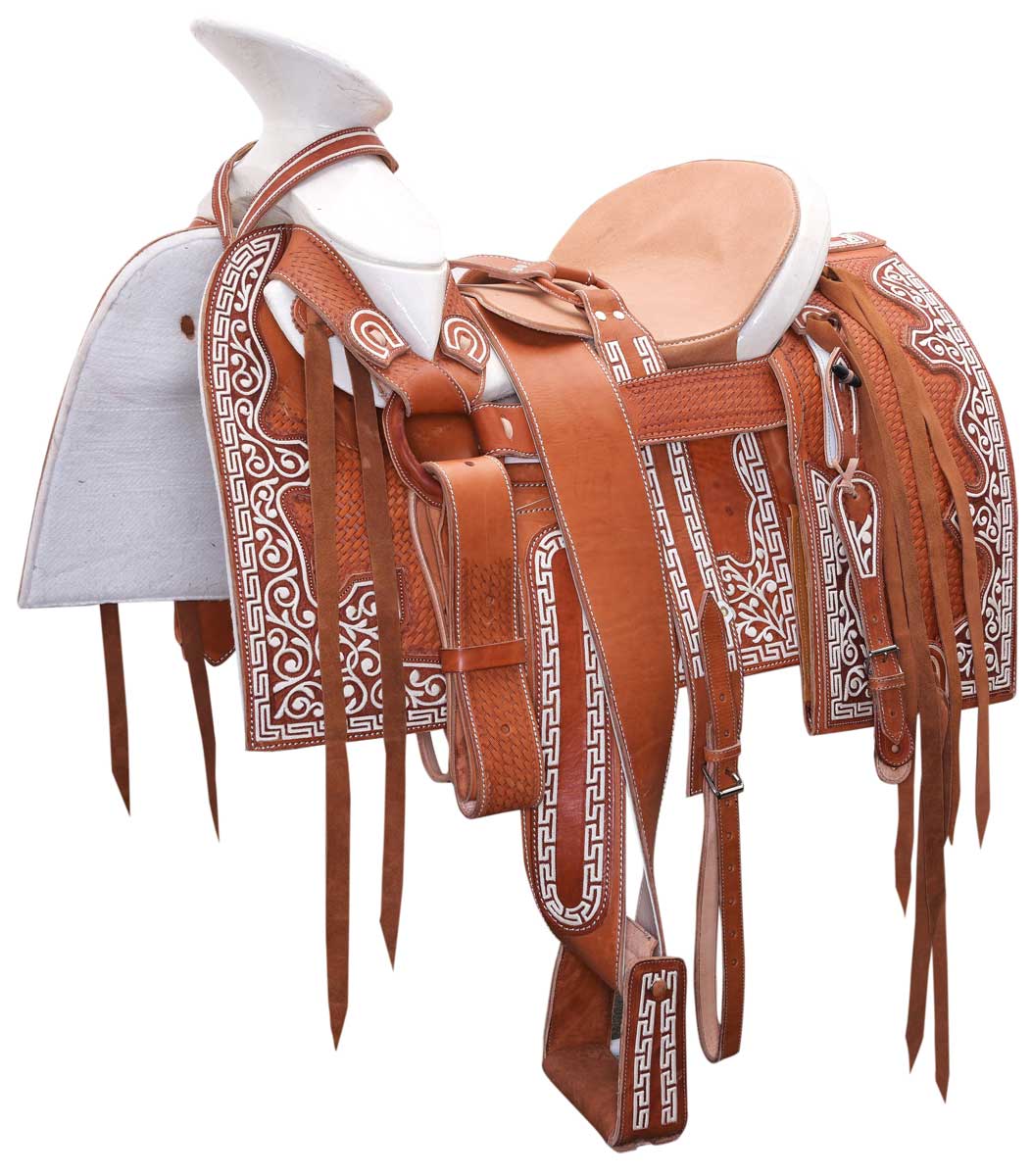 Silla de Montar Charra Semi Fina Piteada Color Natural Mexicana WD-1058 - caballobronco.com