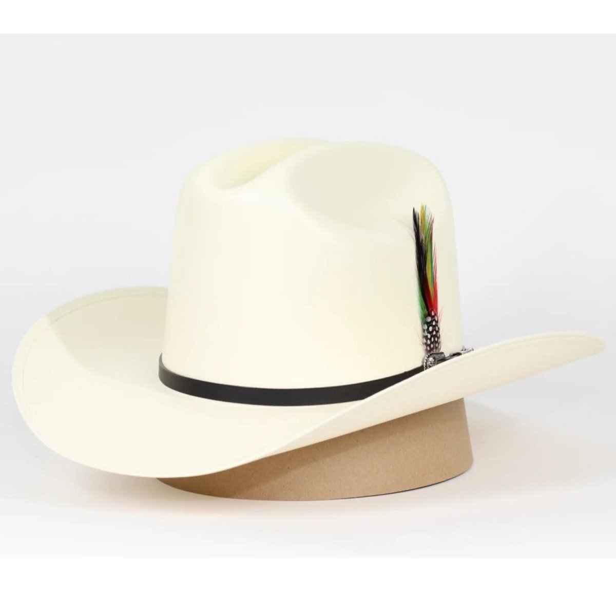 Sombrero Cuernos Chuecos 5,000X Estilo El Fantasma con Plumas - Cuernos Chuecos