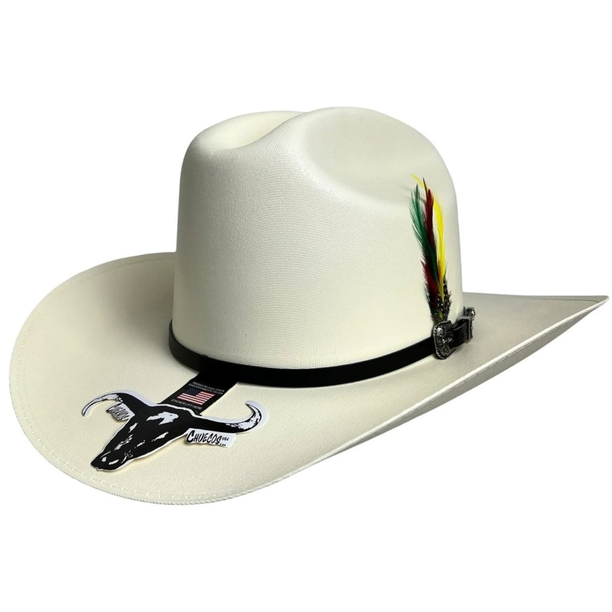 Sombrero Cuernos Chuecos 5,000X Estilo El Fantasma con Plumas - Cuernos Chuecos