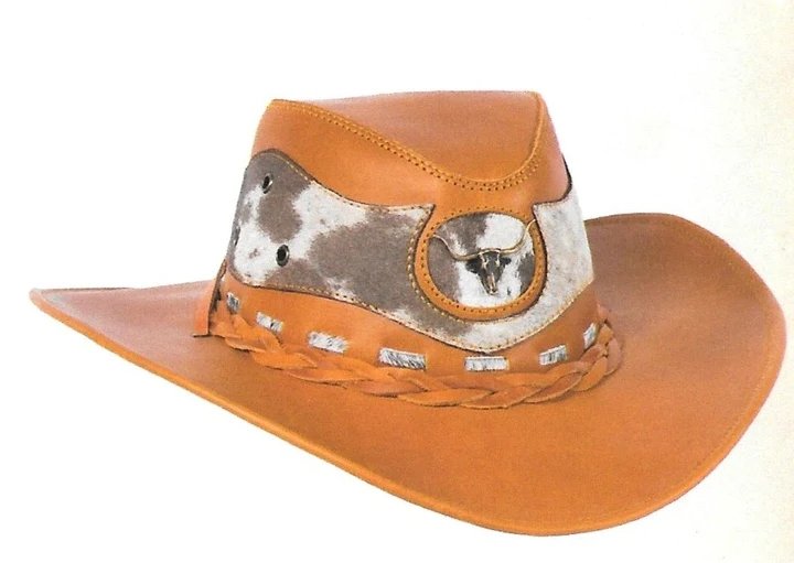 Sombrero de Piel Original Color Cafe Claro con Pelo de Vaca TOM-7201