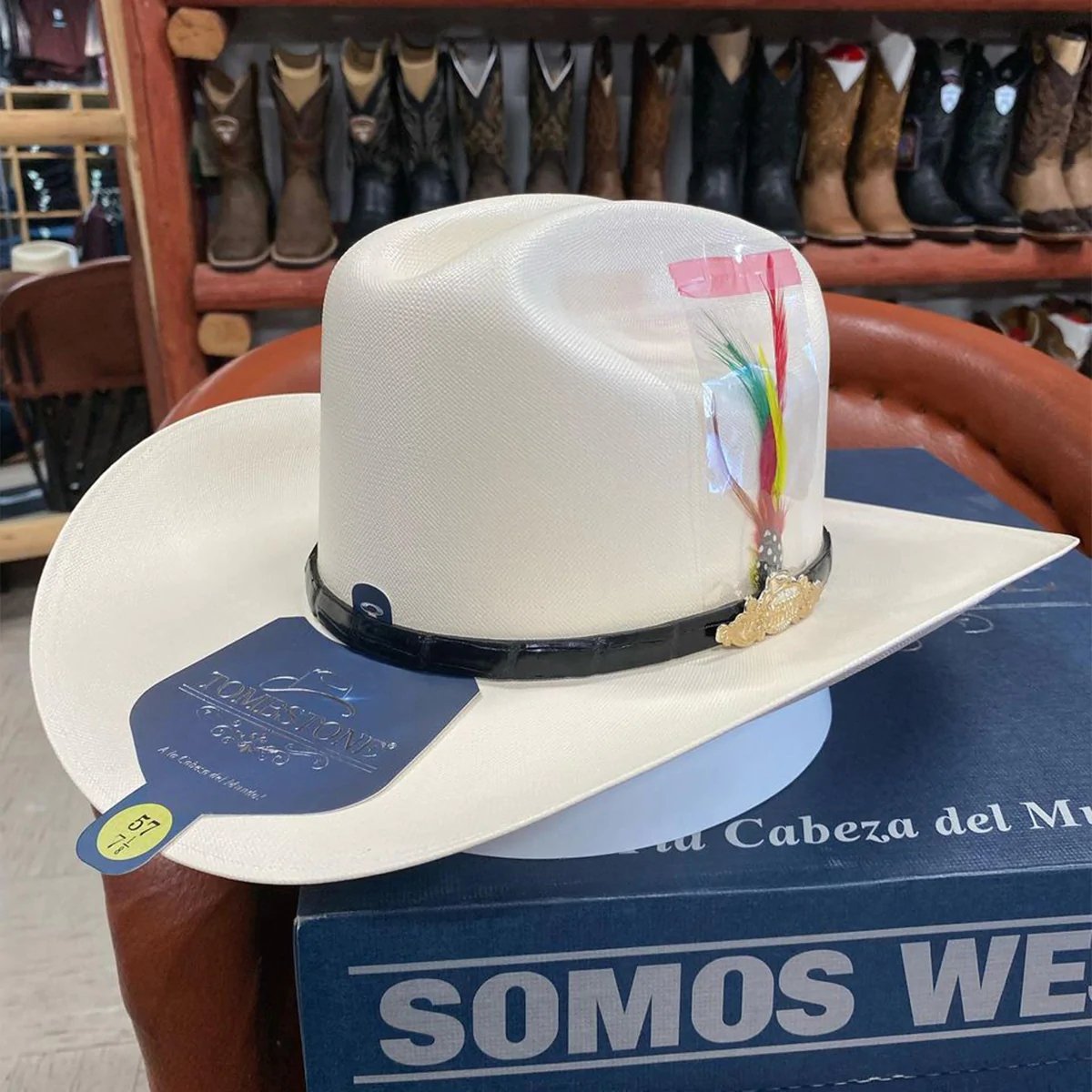 Sombrero Tombstone 10,000X Horma Sinaloa con Plumas Ala 3 1/2" TOM-10KXC3 - Tombstone