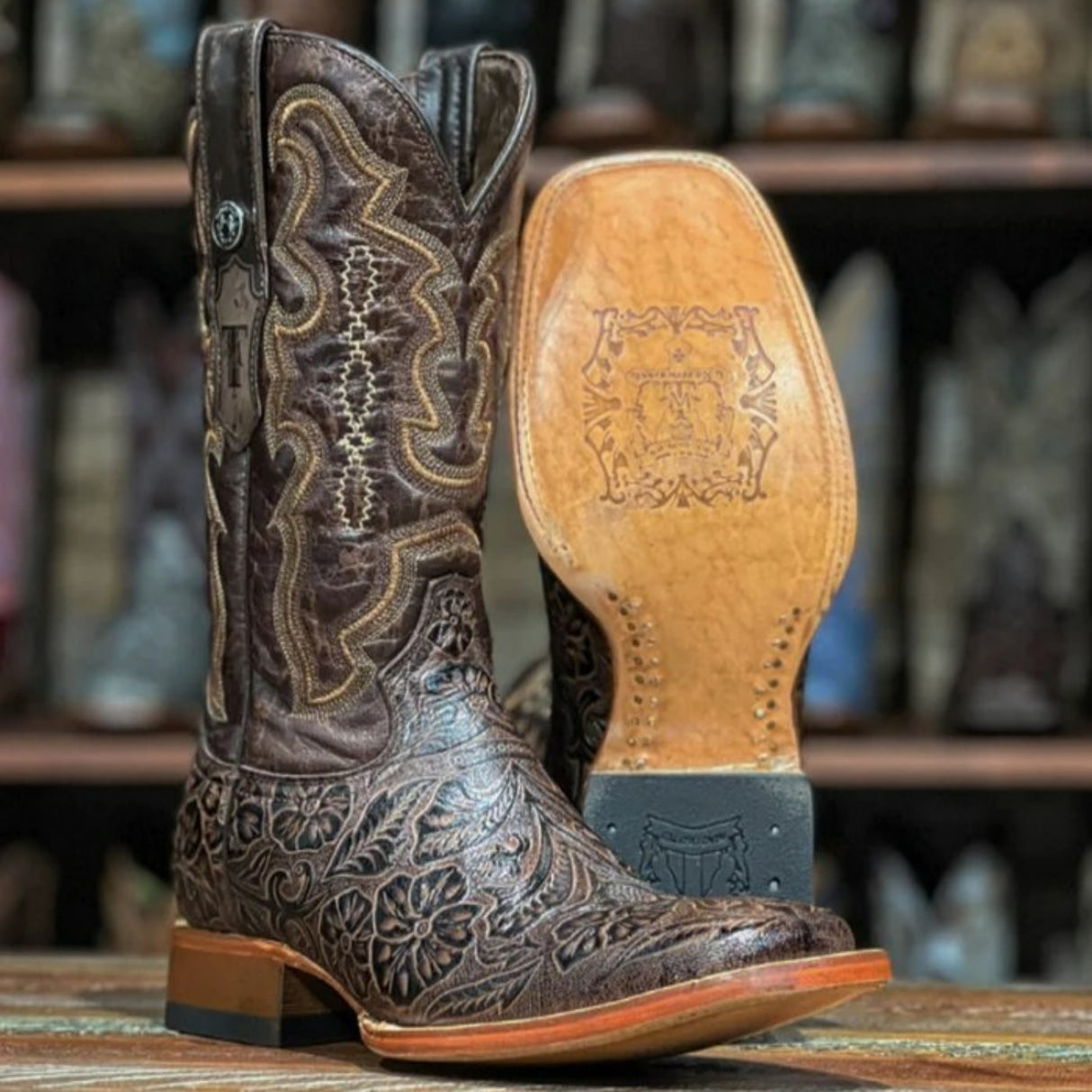 Tanner Mark Men's Archer Hand Tooled Square Toe Boots Brown - Tanner Mark Boots