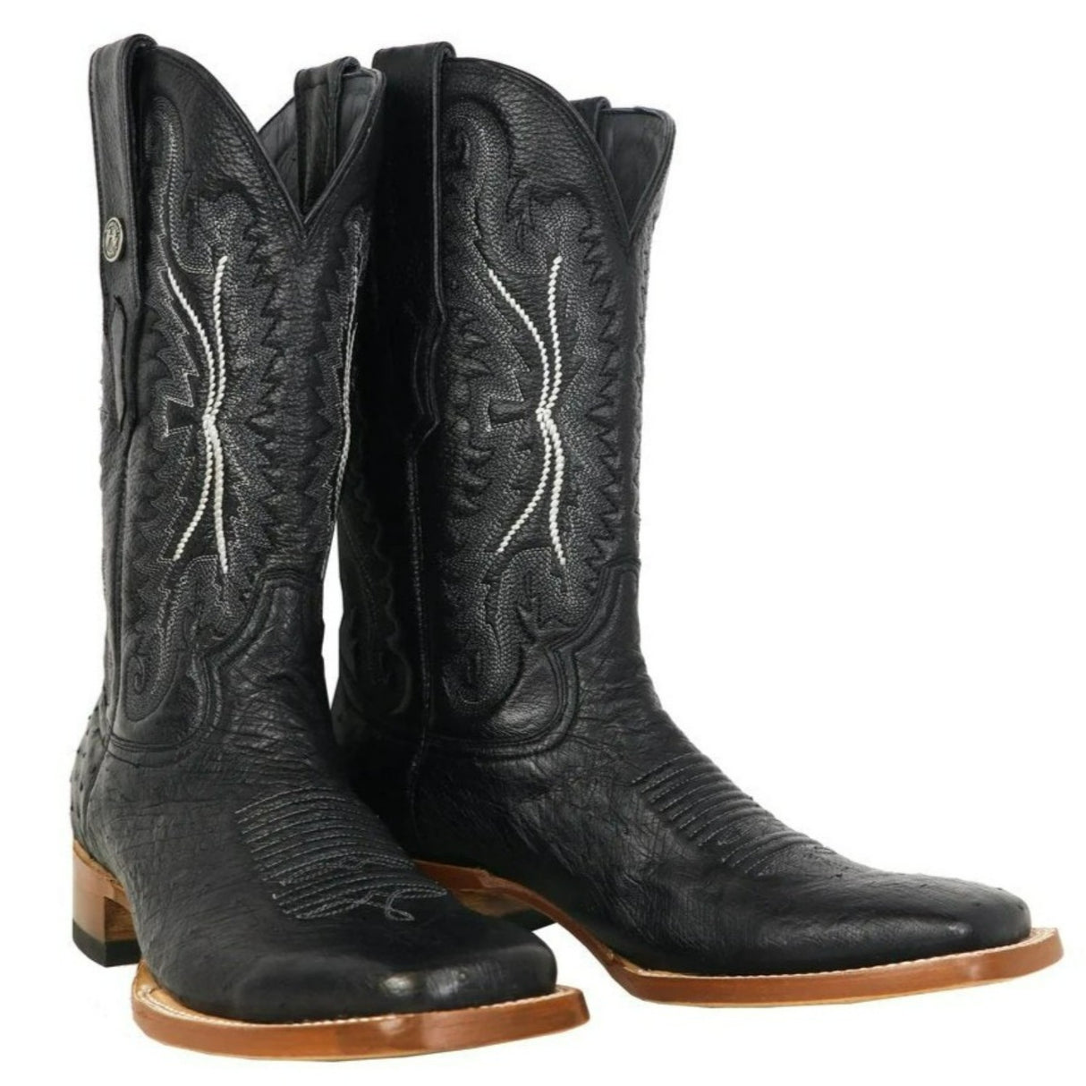 Tanner Mark Men's Bexar Genuine Smooth Ostrich Square Toe Boots Black - Tanner Mark Boots