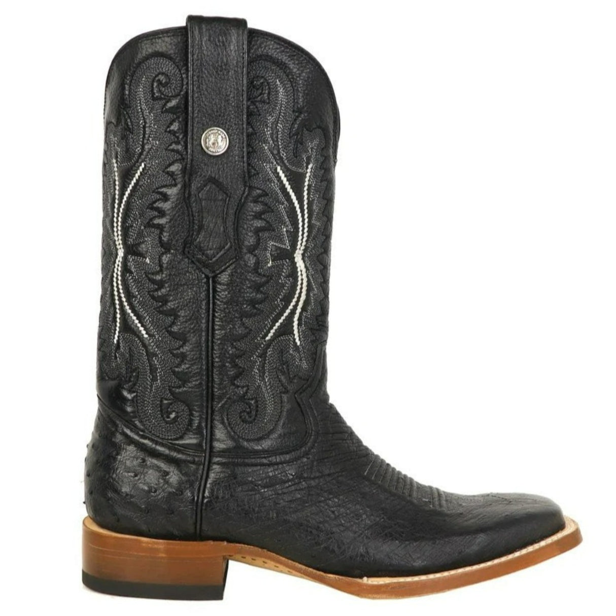 Tanner Mark Men's Bexar Genuine Smooth Ostrich Square Toe Boots Black - Tanner Mark Boots