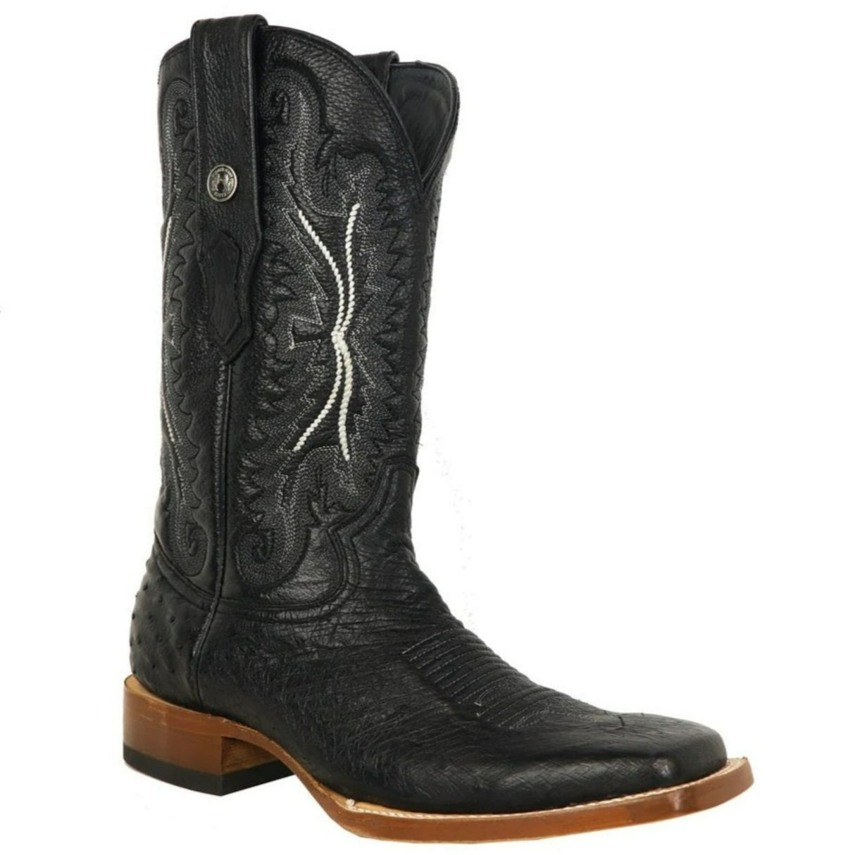 Tanner Mark Men's Bexar Genuine Smooth Ostrich Square Toe Boots Black - Tanner Mark Boots