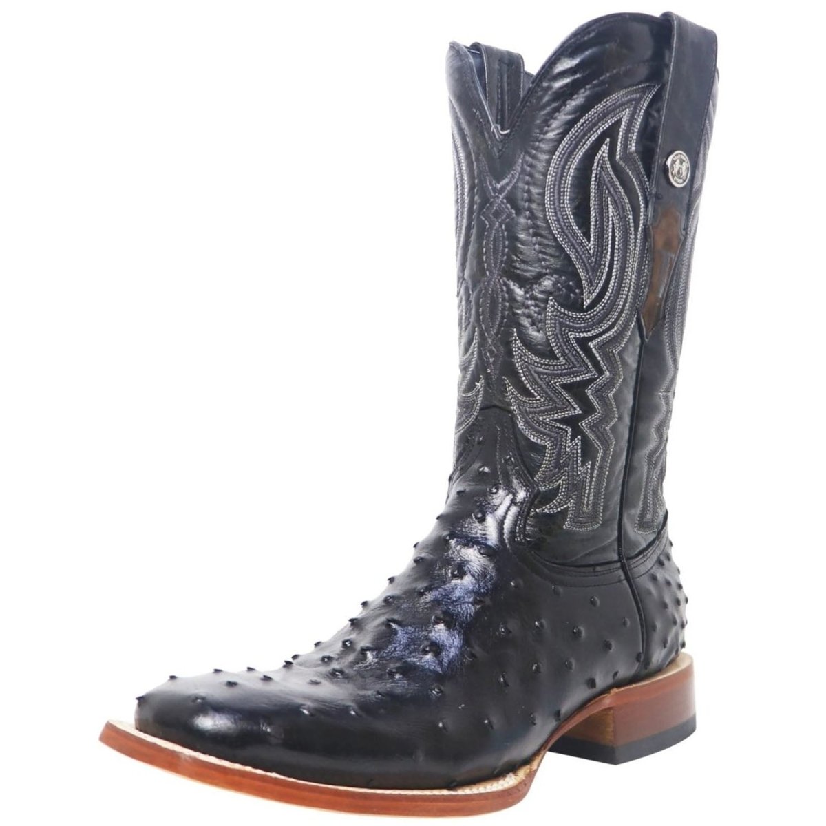 Tanner Mark Men's Checotah Print Ostrich Square Toe Boots Black - Tanner Mark Boots