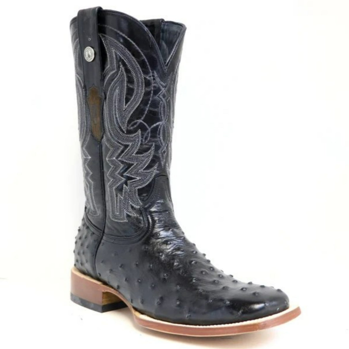 Tanner Mark Men's Checotah Print Ostrich Square Toe Boots Black - Tanner Mark Boots