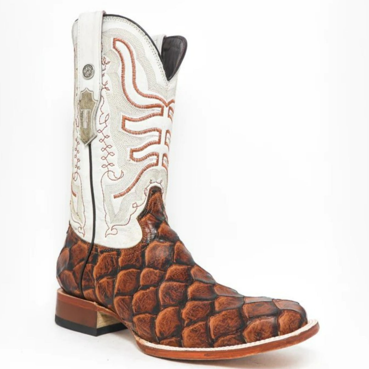 Tanner Mark Men's Dillon Print Monster Fish Square Toe Boots Cognac - Tanner Mark Boots