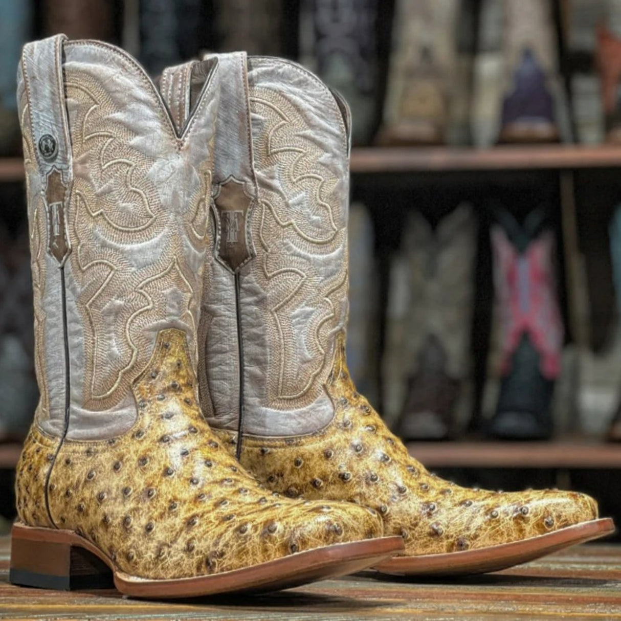 Tanner Mark Men's Dutton Print Ostrich Square Toe Boots Rustic Orix - Tanner Mark Boots