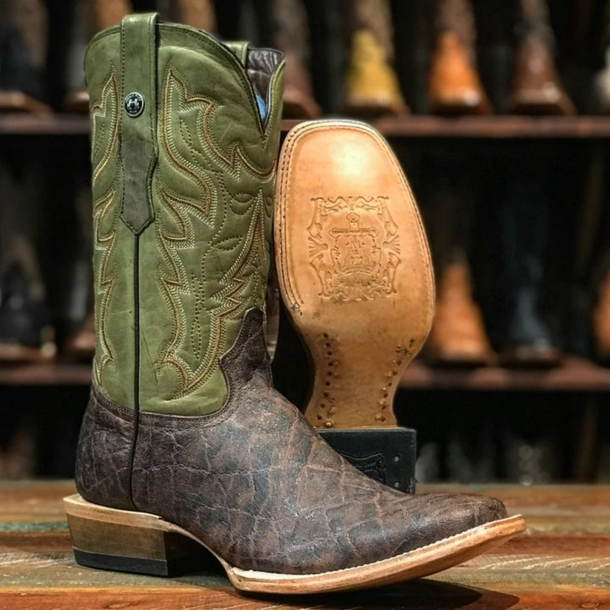 Tanner Mark Men's Elephant Print Square Toe Boots Matte Brown - Tanner Mark Boots