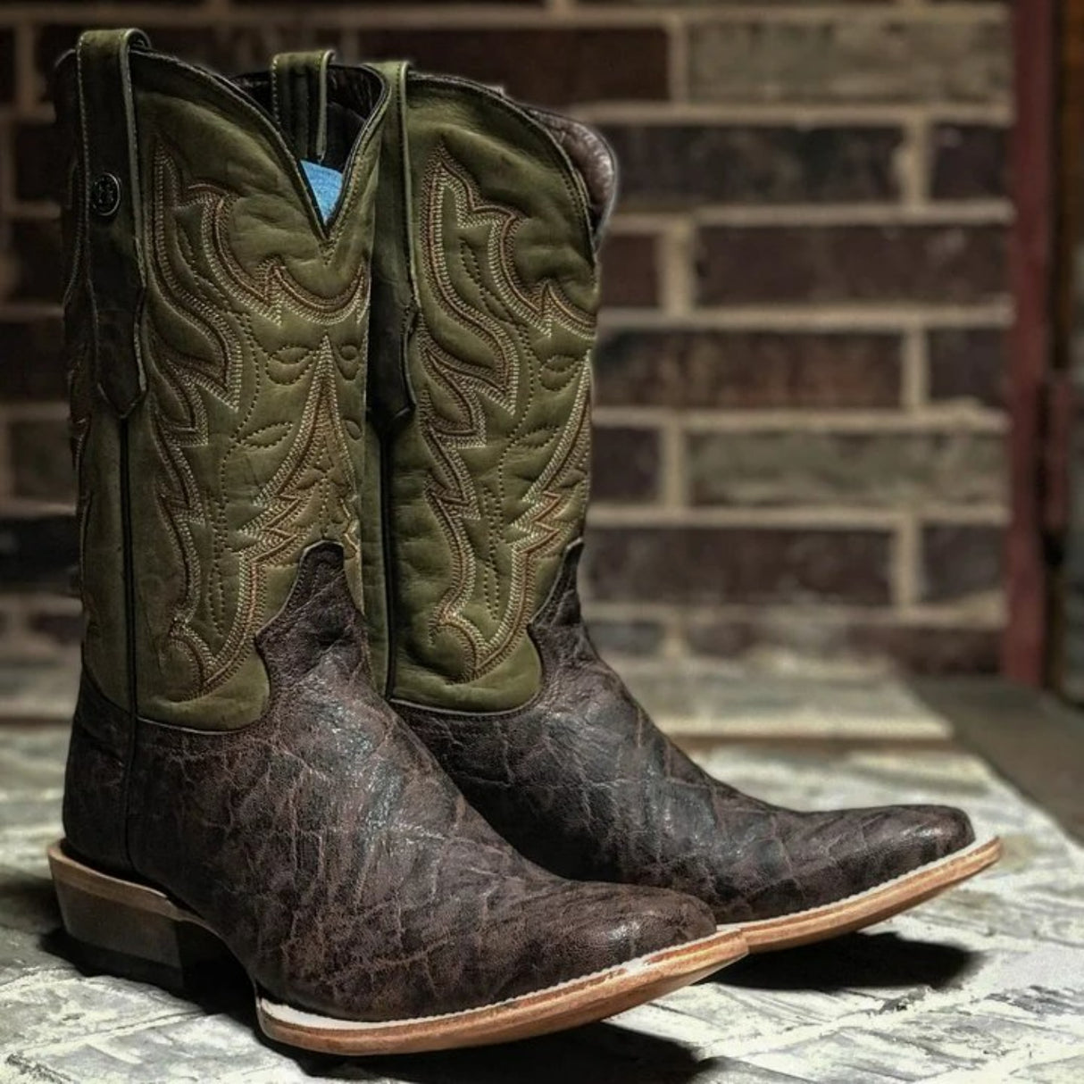 Tanner Mark Men's Elephant Print Square Toe Boots Matte Brown - Tanner Mark Boots