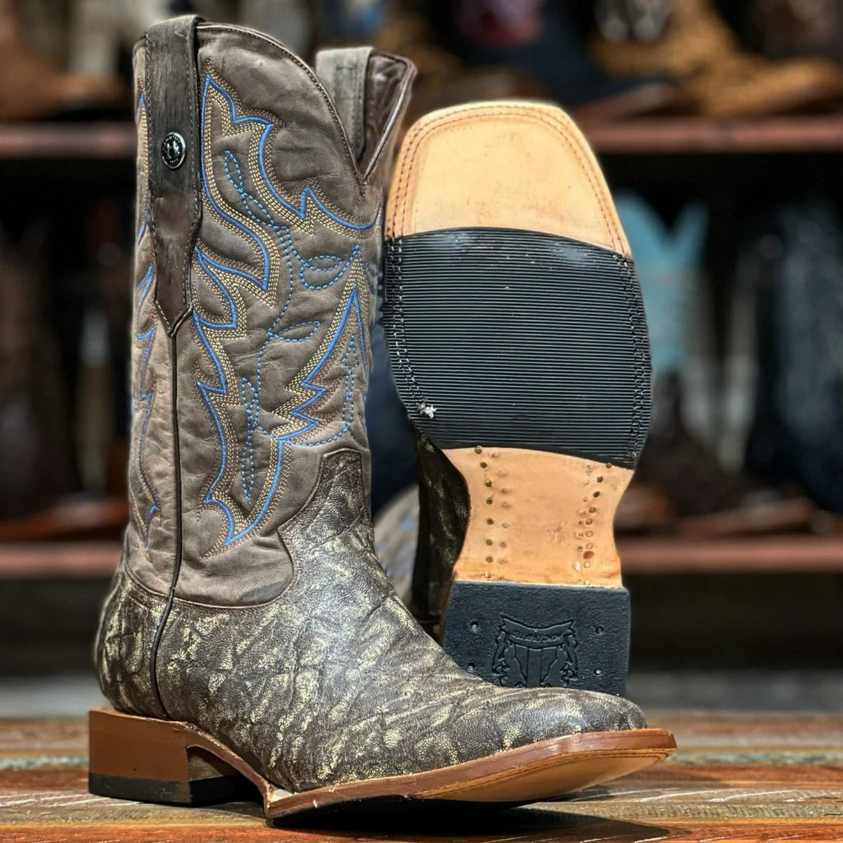 Tanner Mark Men's Elephant Print Square Toe Boots Rustic Brown - Tanner Mark Boots