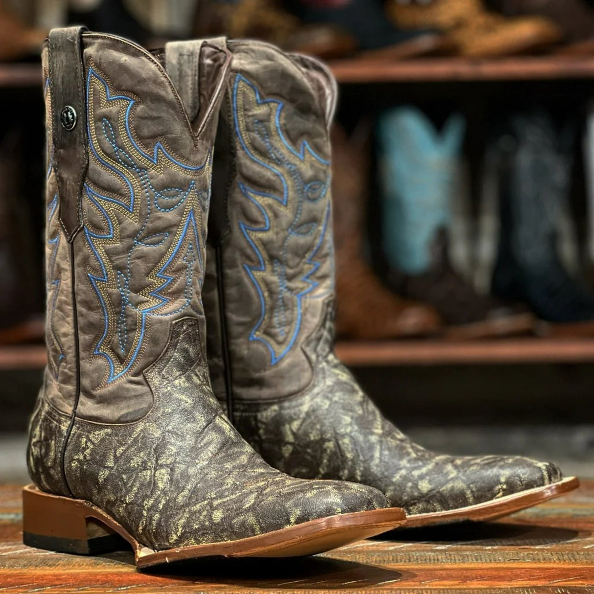 Tanner Mark Men's Elephant Print Square Toe Boots Rustic Brown - Tanner Mark Boots