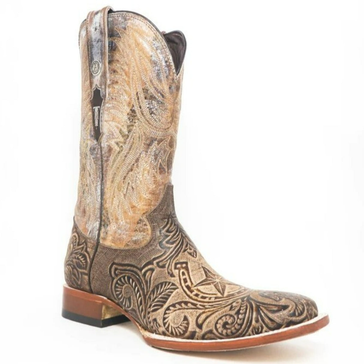 Tanner Mark Men's Gentry Hand Tooled Square Toe Boots Mocha - Tanner Mark Boots