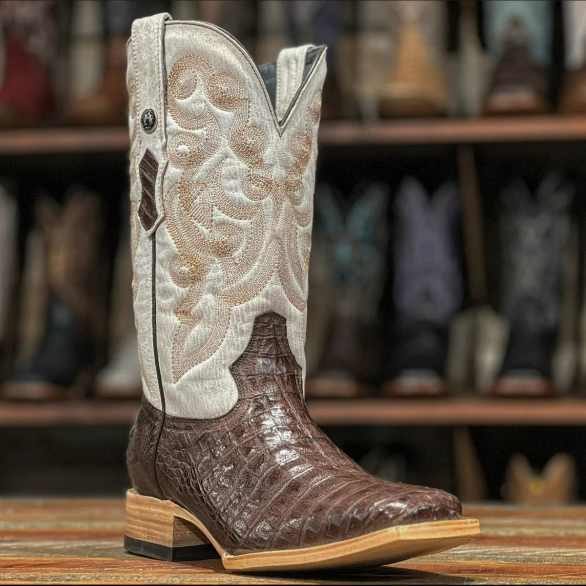 Original Caiman Belly Boots Wide Square Toe Brown Color  display picture 1