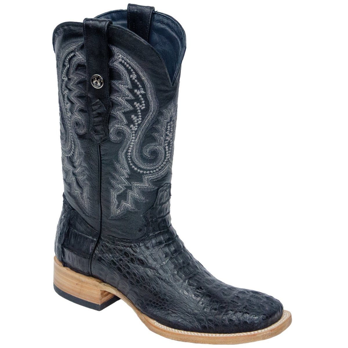 Tanner Mark Men's Genuine Caiman Hornback Square Toe Boots Black - Tanner Mark Boots