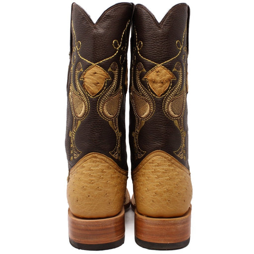 Tanner Mark Men's Genuine Full Quill Ostrich Square Toe Boots Antique Saddle TMX100154 - Tanner Mark Boots