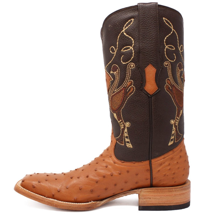Tanner Mark Men's Genuine Full Quill Ostrich Square Toe Boots Cognac RSX202104 - Tanner Mark Boots