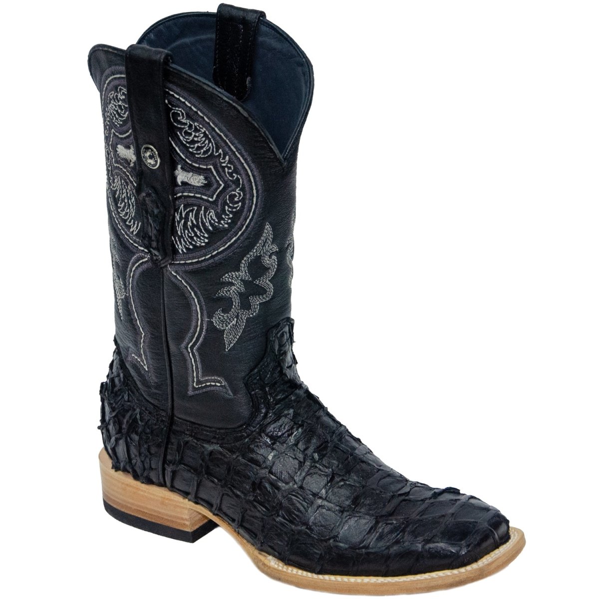 Tanner Mark Men's Genuine Monster Fish Leather Square Toe Boots Black - Tanner Mark Boots