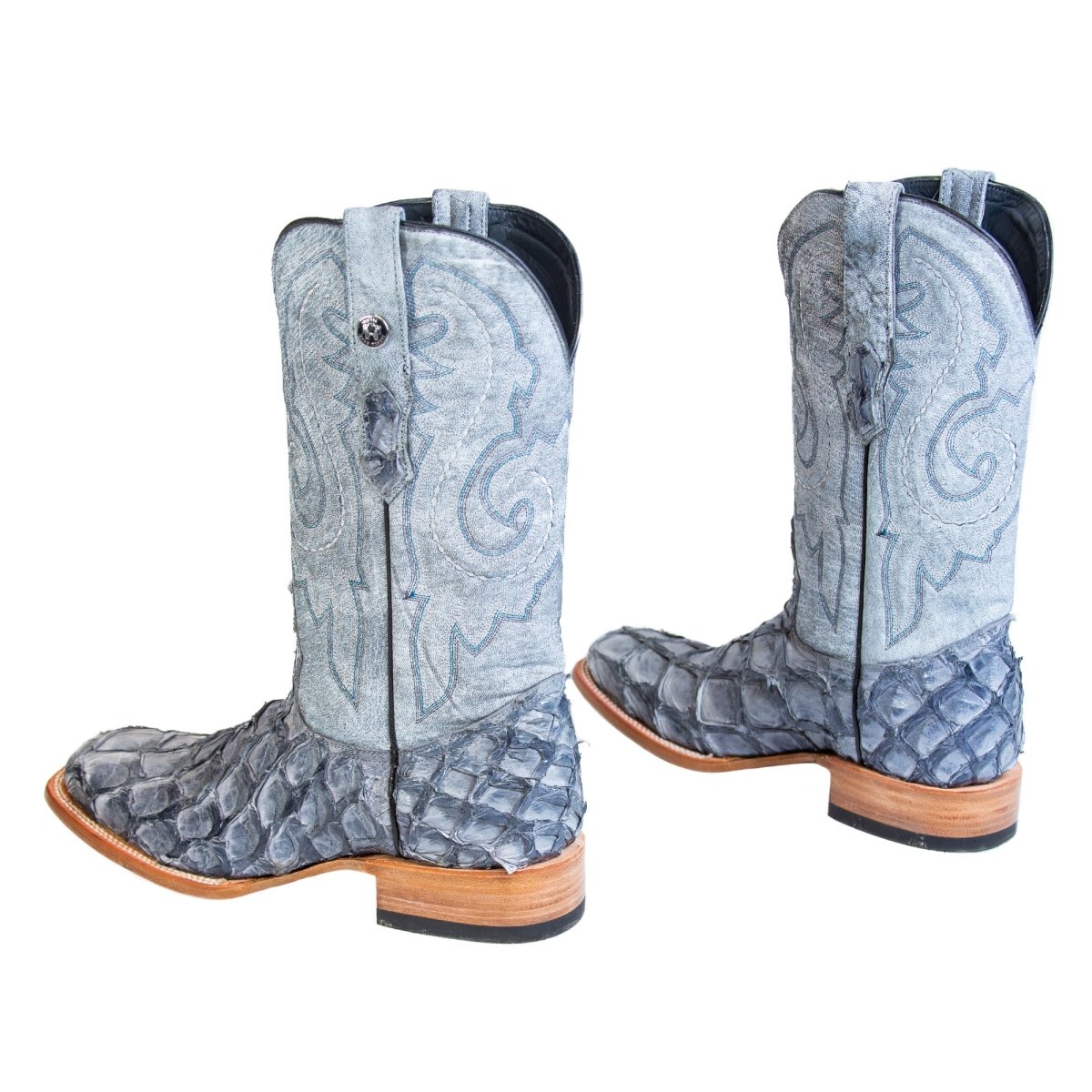 Tanner Mark Men's Genuine Monster Fish Square Toe Boots Blue TMX201320 - Tanner Mark Boots