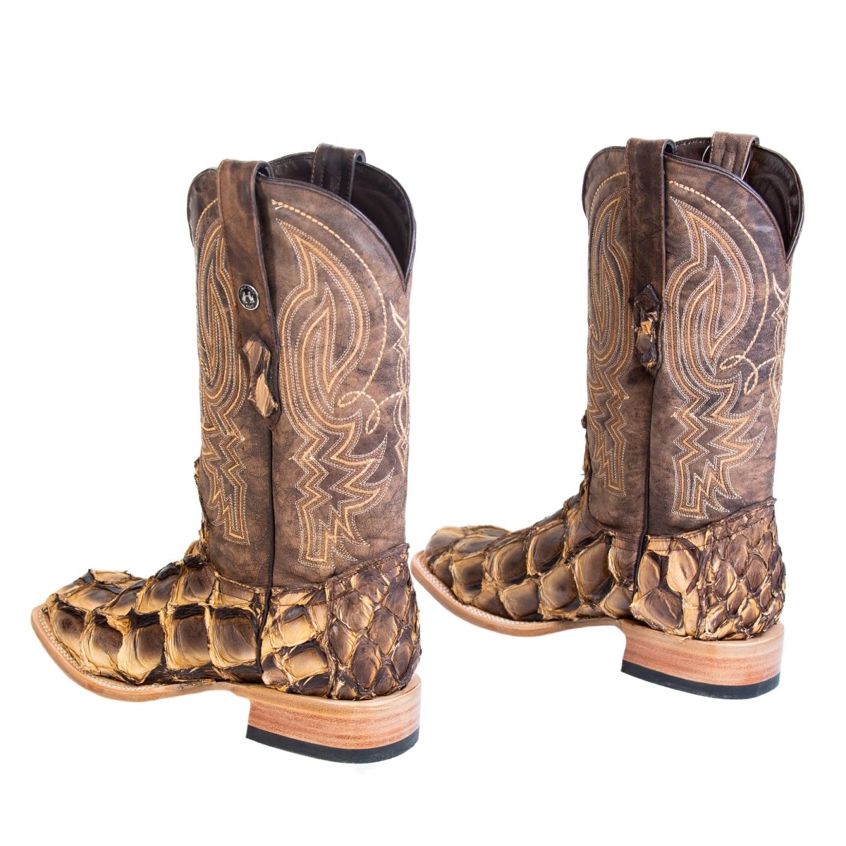 Tanner Mark Men's Genuine Monster Fish Square Toe Boots Brown TMX208150 - Tanner Mark Boots