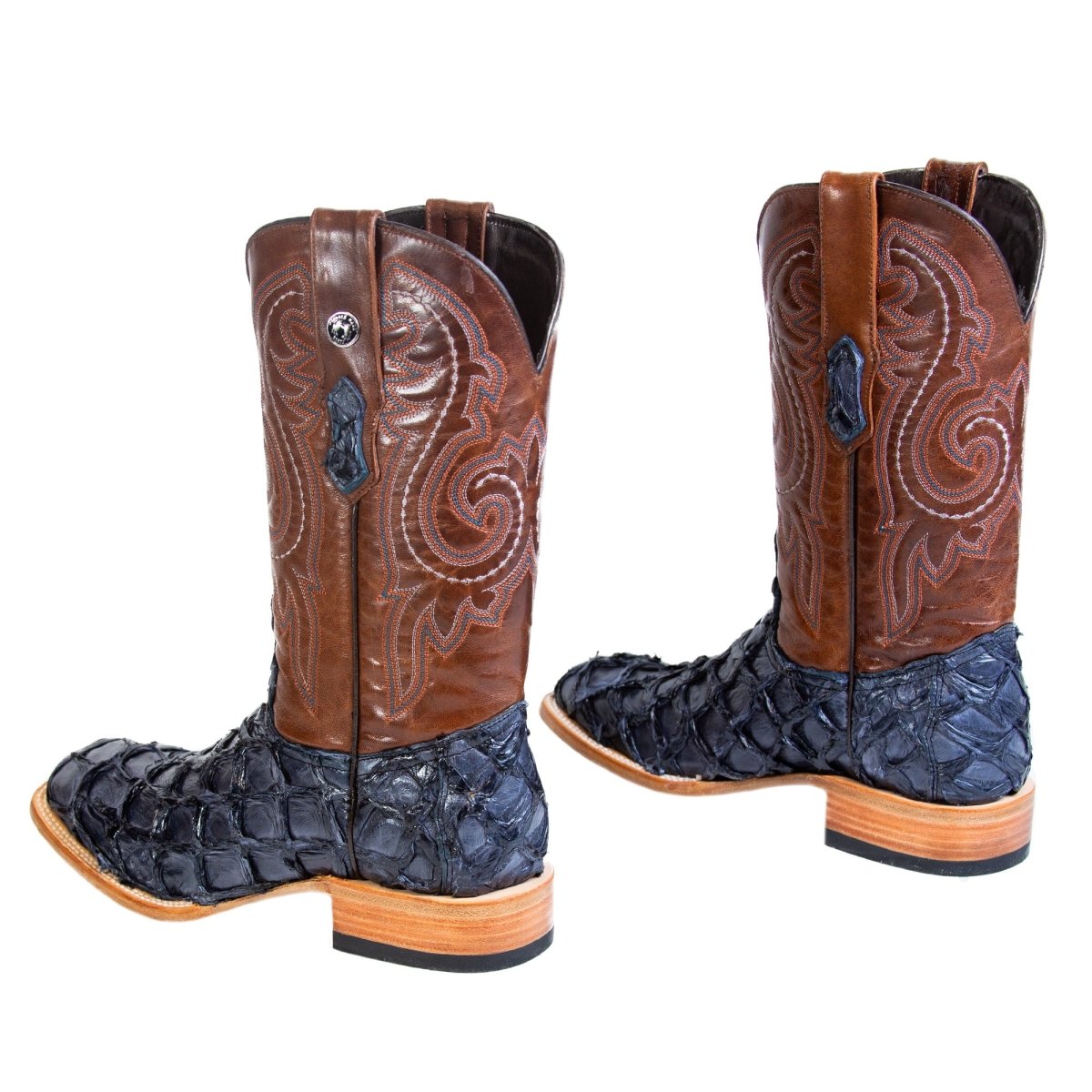 Tanner Mark Men's Genuine Monster Fish Square Toe Boots Navy Blue TMX201336 - Tanner Mark Boots