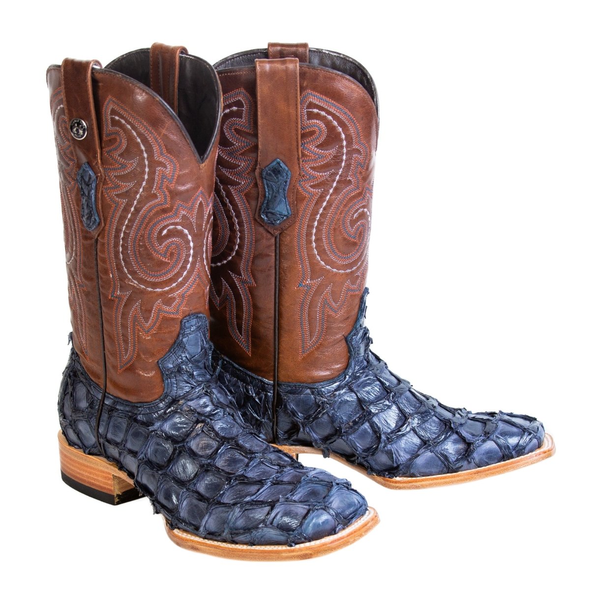 Tanner Mark Men's Genuine Monster Fish Square Toe Boots Navy Blue TMX201336 - Tanner Mark Boots