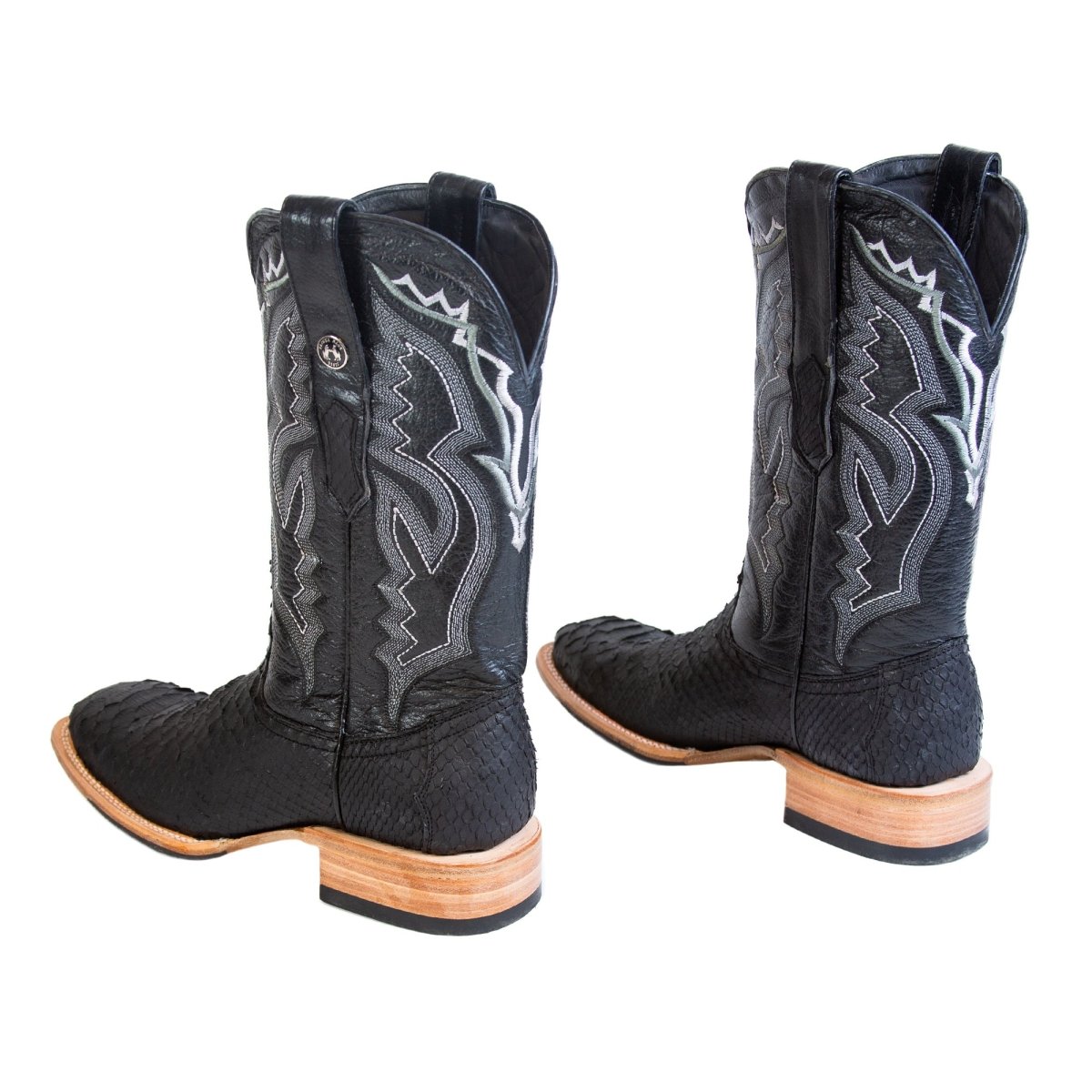 Tanner Mark Men's Genuine Python Square Toe Boots Black - Tanner Mark Boots