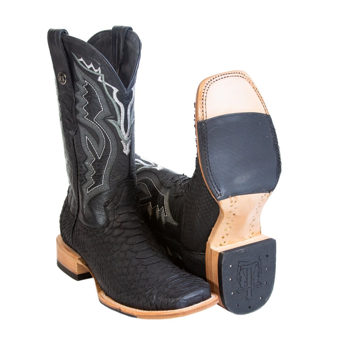 Tanner Mark Men's Genuine Python Square Toe Boots Black - Tanner Mark Boots