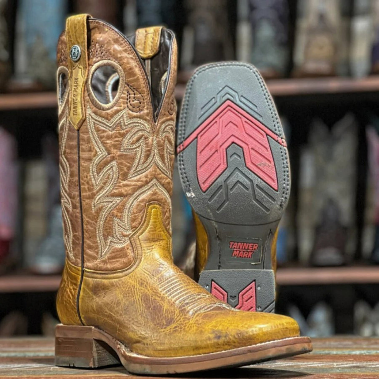 Tanner Mark Men's Gus Square Toe Leather Boots Damiana Tan (Orange) - Tanner Mark Boots