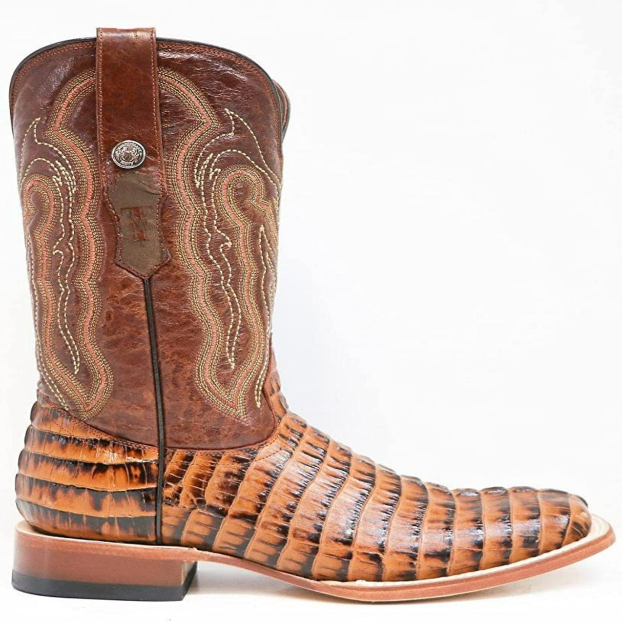 Tanner Mark Men's Hudson Print Caiman Tail Square Toe Boots Cognac - Tanner Mark Boots