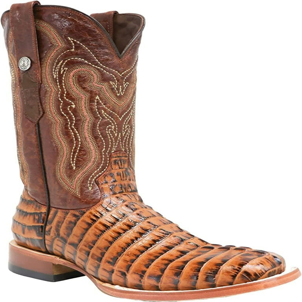 Tanner Mark Men's Hudson Print Caiman Tail Square Toe Boots Cognac - Tanner Mark Boots