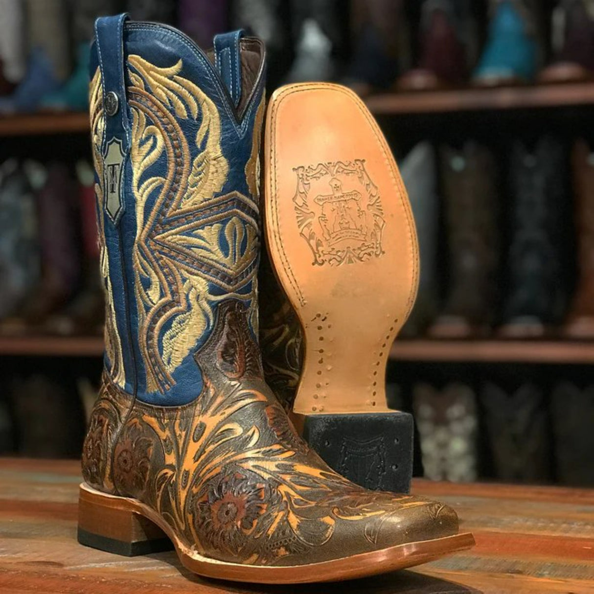 Tanner Mark Men's Jaw Dropper Hand Tooled Square Toe Boots Orix TM205544 - Tanner Mark Boots