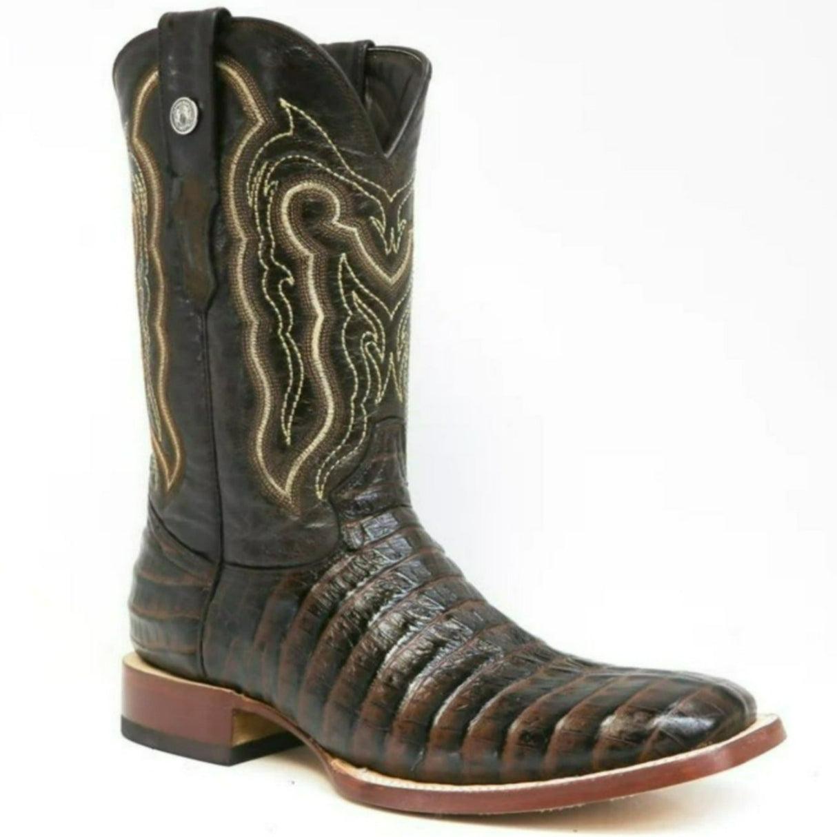 Tanner Mark Men's Marshall Print Caiman Tail Square Toe Boots Brown - Tanner Mark Boots
