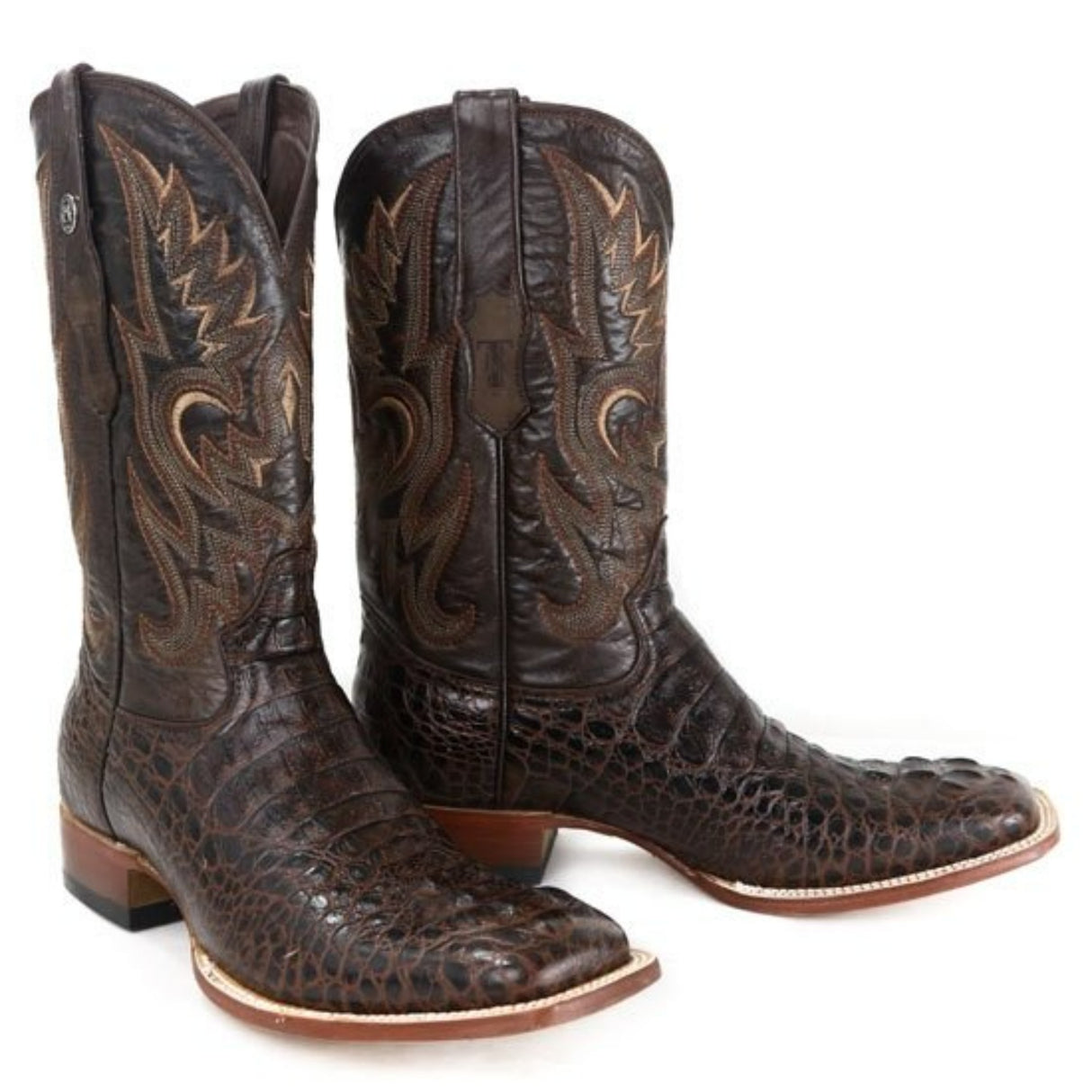 Tanner Mark Men's Print Caiman Hornback Square Toe Boots Brown - Tanner Mark Boots