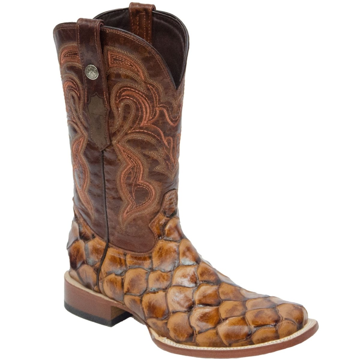 Tanner Mark Men's Print Monster Fish Square Toe Boots Cognac - Tanner Mark Boots