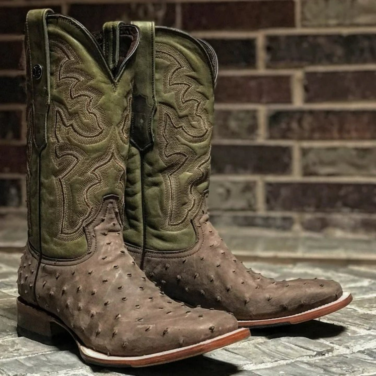 Tanner Mark Men's Print Ostrich Square Toe Boots Suede Brown - Tanner Mark Boots