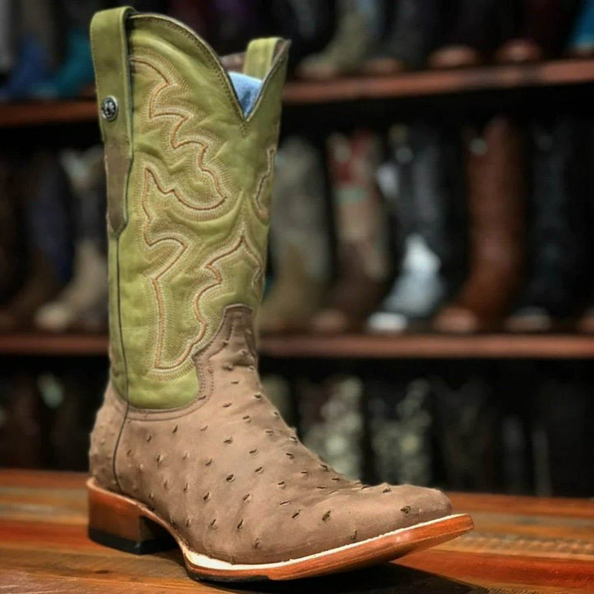 Tanner Mark Men's Print Ostrich Square Toe Boots Suede Brown - Tanner Mark Boots