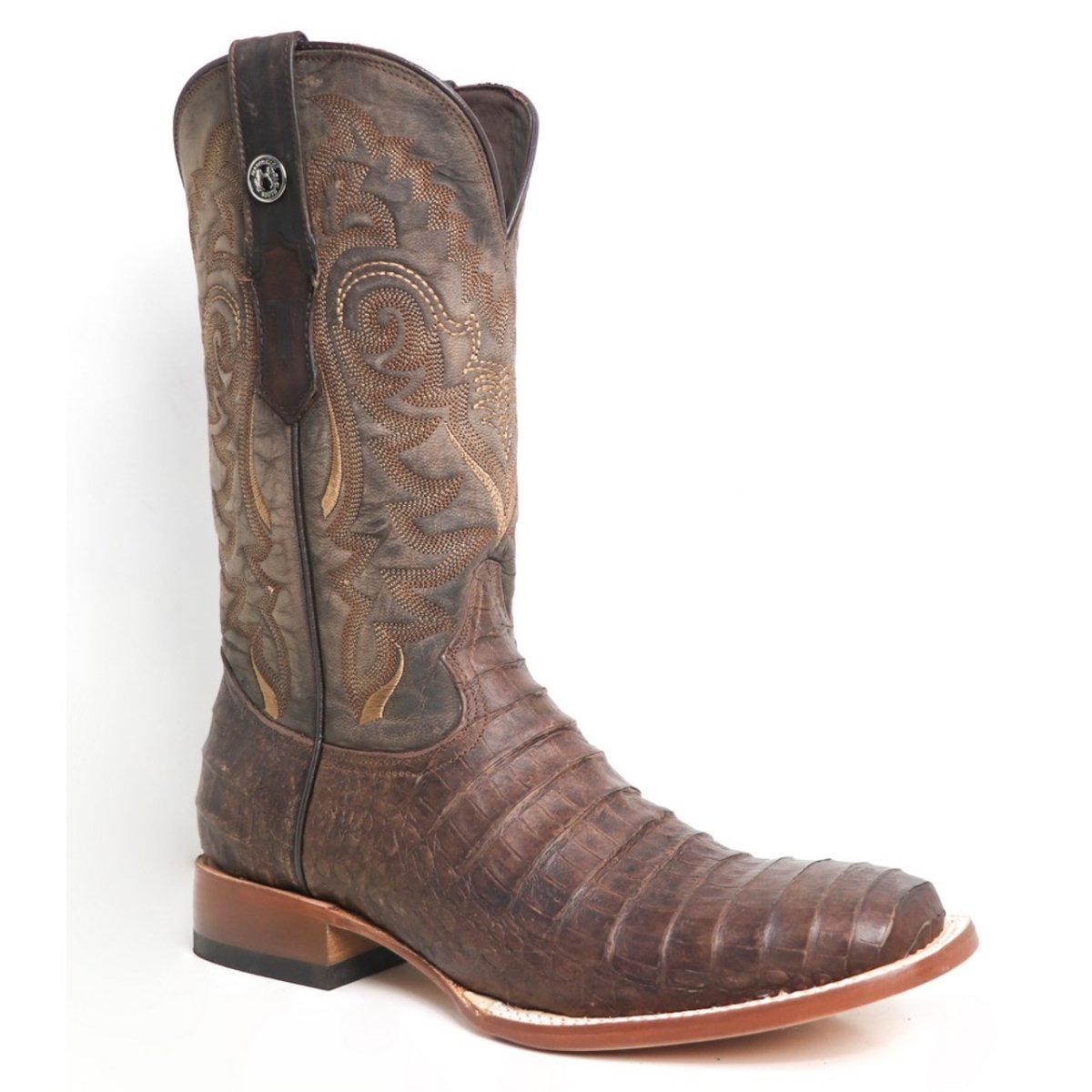 Tanner Mark Men's Ruston Print Caiman Belly Square Toe Boots Brown - Tanner Mark Boots