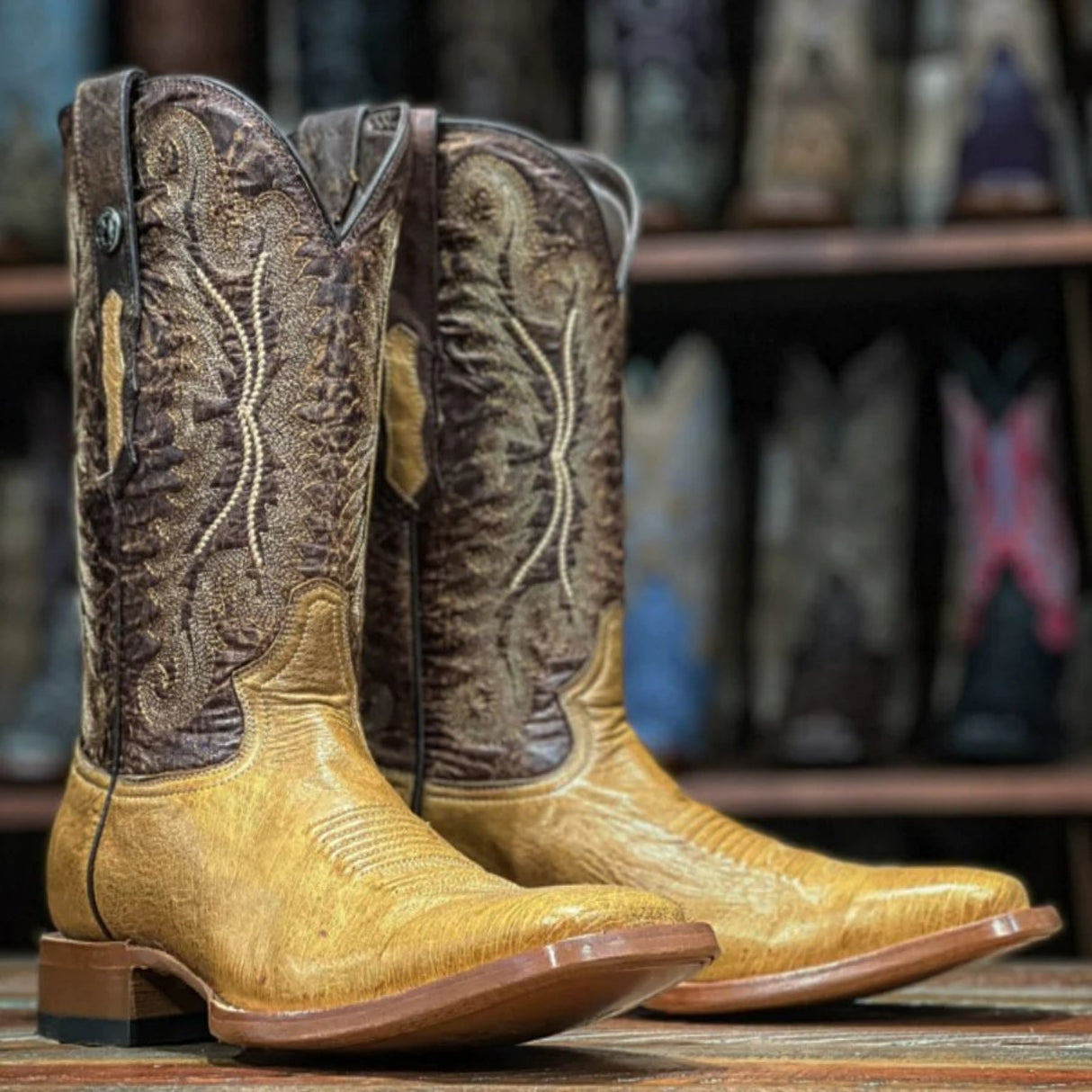 Tanner Mark Men's San Marcos Genuine Smooth Ostrich Square Toe Boots Saddle - Tanner Mark Boots