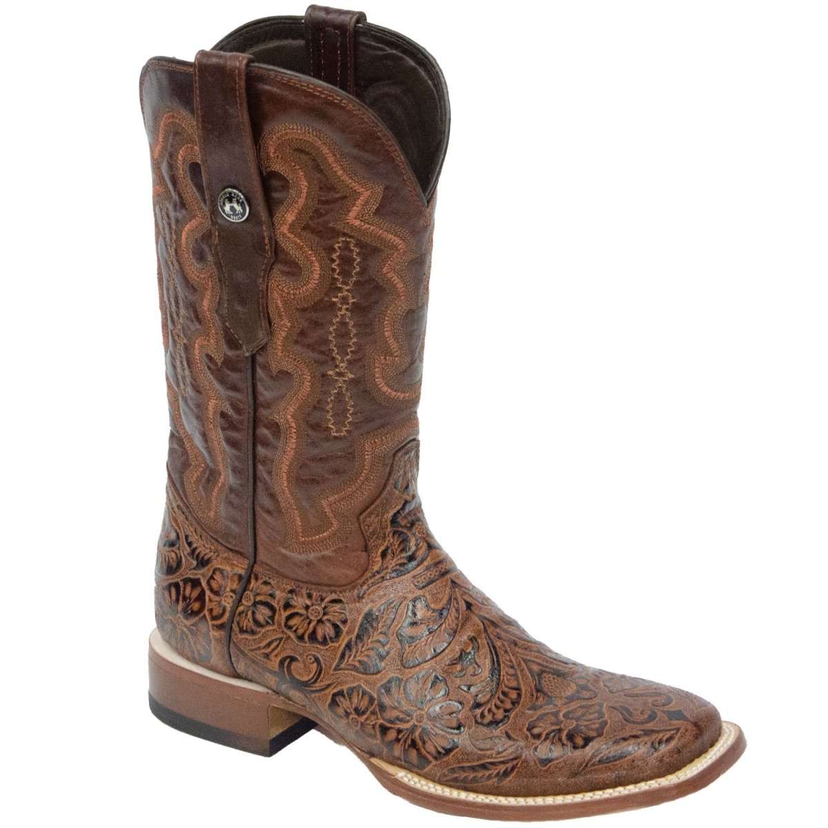 Tanner Mark Men's Sawyer Hand Tooled Square Toe Boots Cognac - Tanner Mark Boots