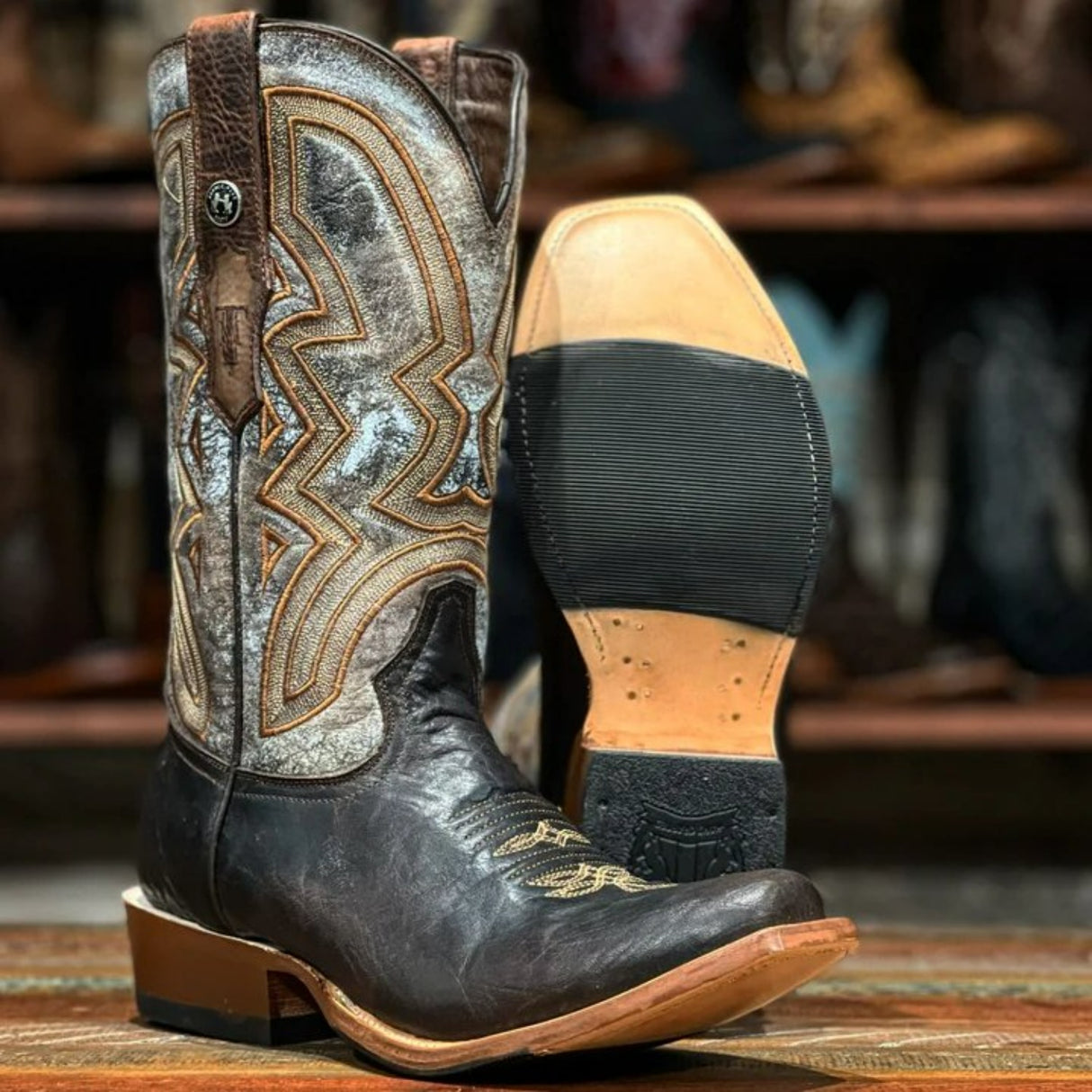 Tanner Mark Men's Square Toe Bull Shoulder Leather Boots Brown - Tanner Mark Boots