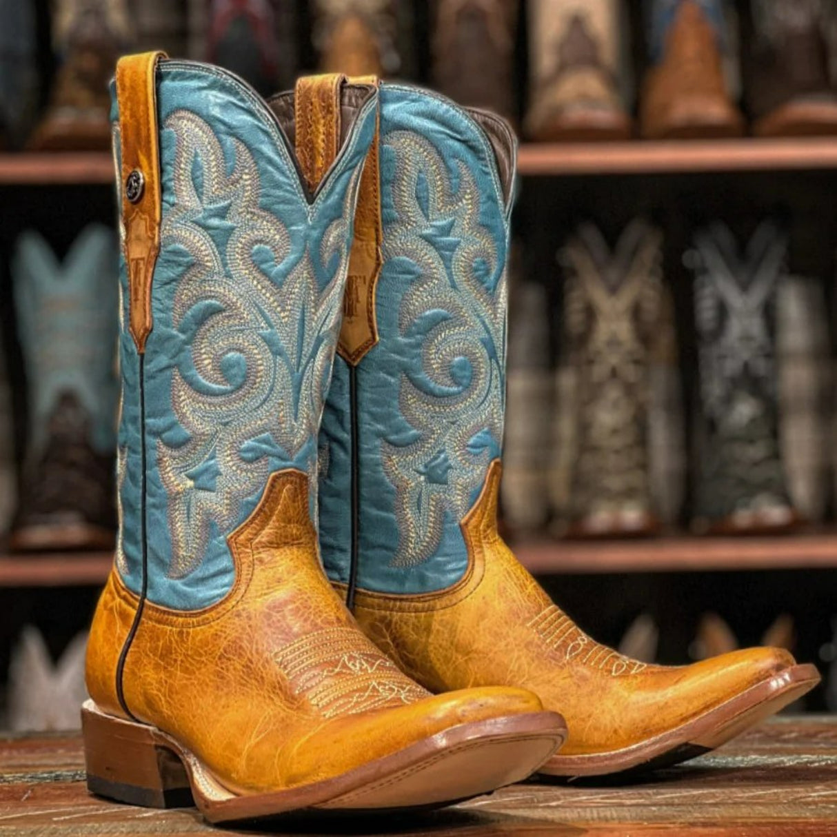 Tanner Mark Men's Square Toe Leather Boots Damiana Orange Tan - Tanner Mark Boots