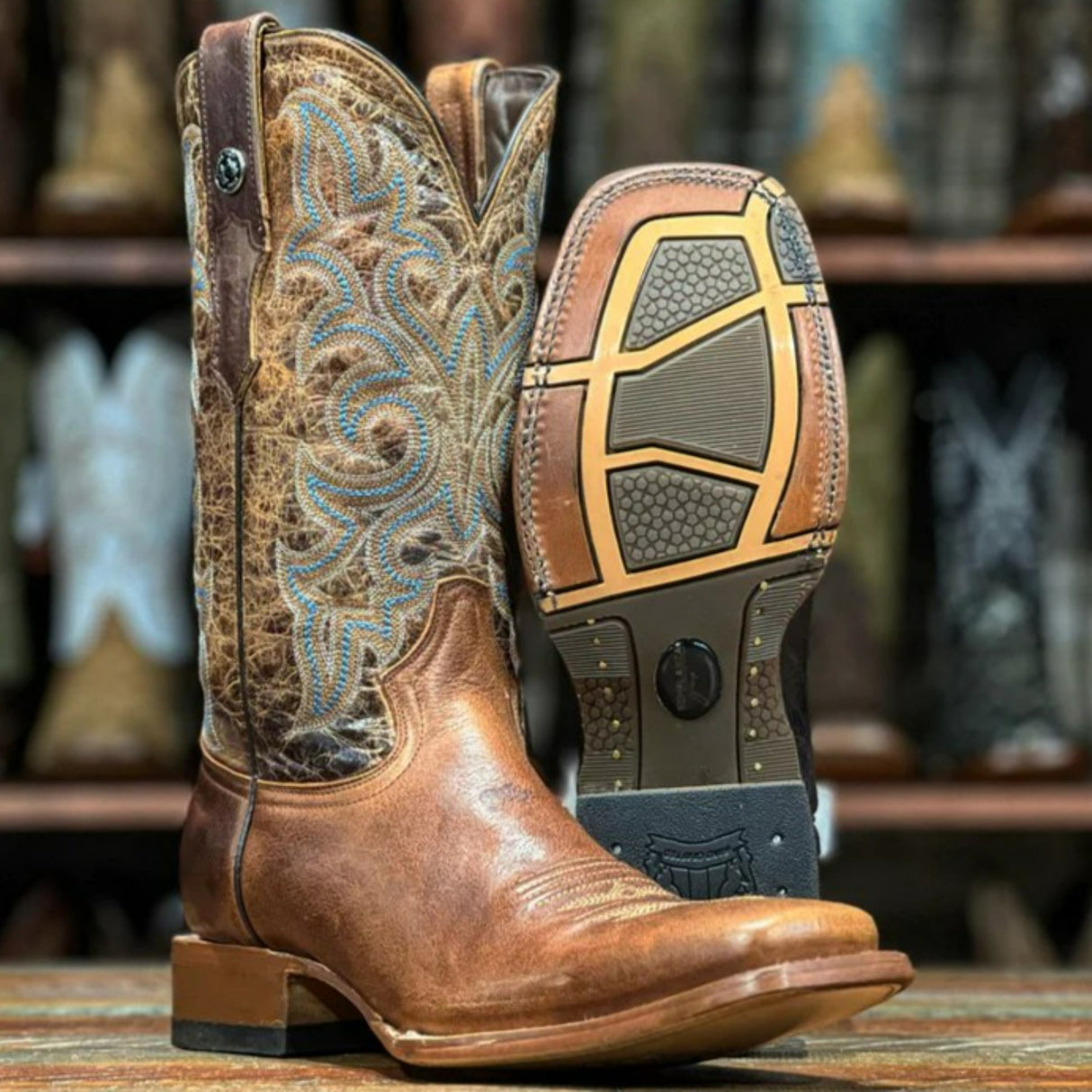 Tanner Mark Men's Square Toe Leather Boots Maya Miel TM207044 - Tanner Mark Boots