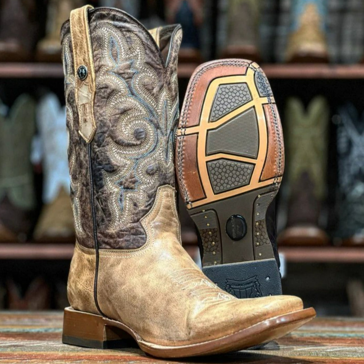 Tanner Mark Men's Square Toe Leather Boots Olden Tan TM207042 - Tanner Mark Boots