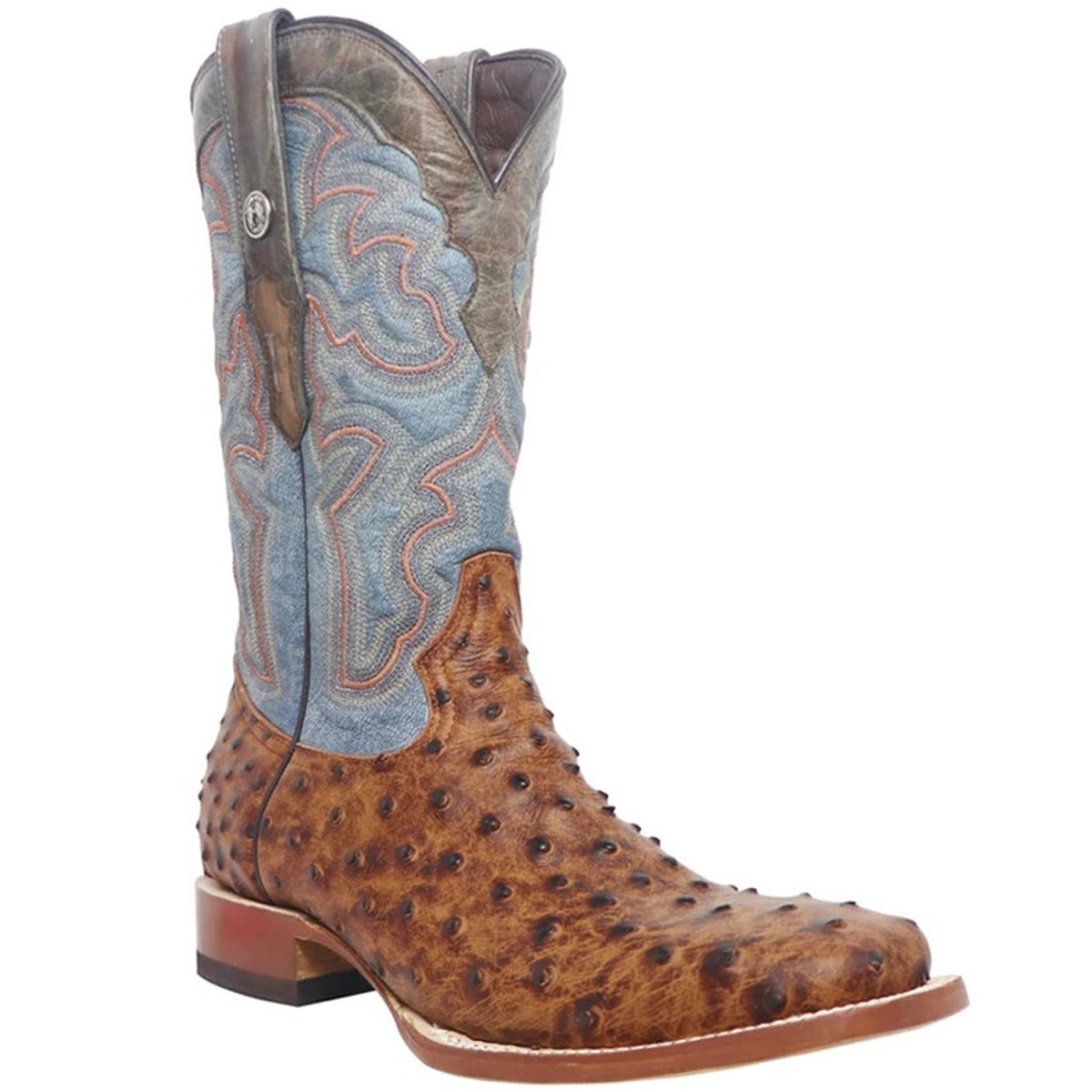 Tanner Mark Men's Van Zandt Print Ostrich Square Toe Boots Cognac - Tanner Mark Boots