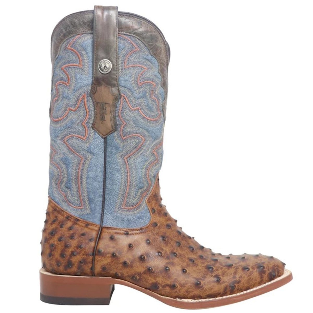 Tanner Mark Men's Van Zandt Print Ostrich Square Toe Boots Cognac - Tanner Mark Boots