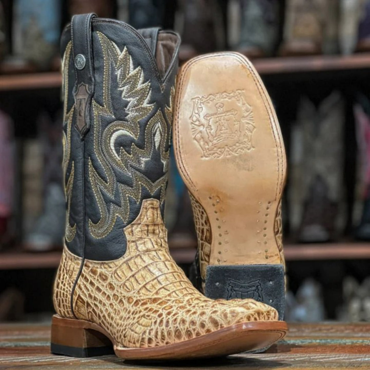 Tanner Mark Men's Vaughn Print Caiman Hornback Square Toe Boots Orix - Tanner Mark Boots